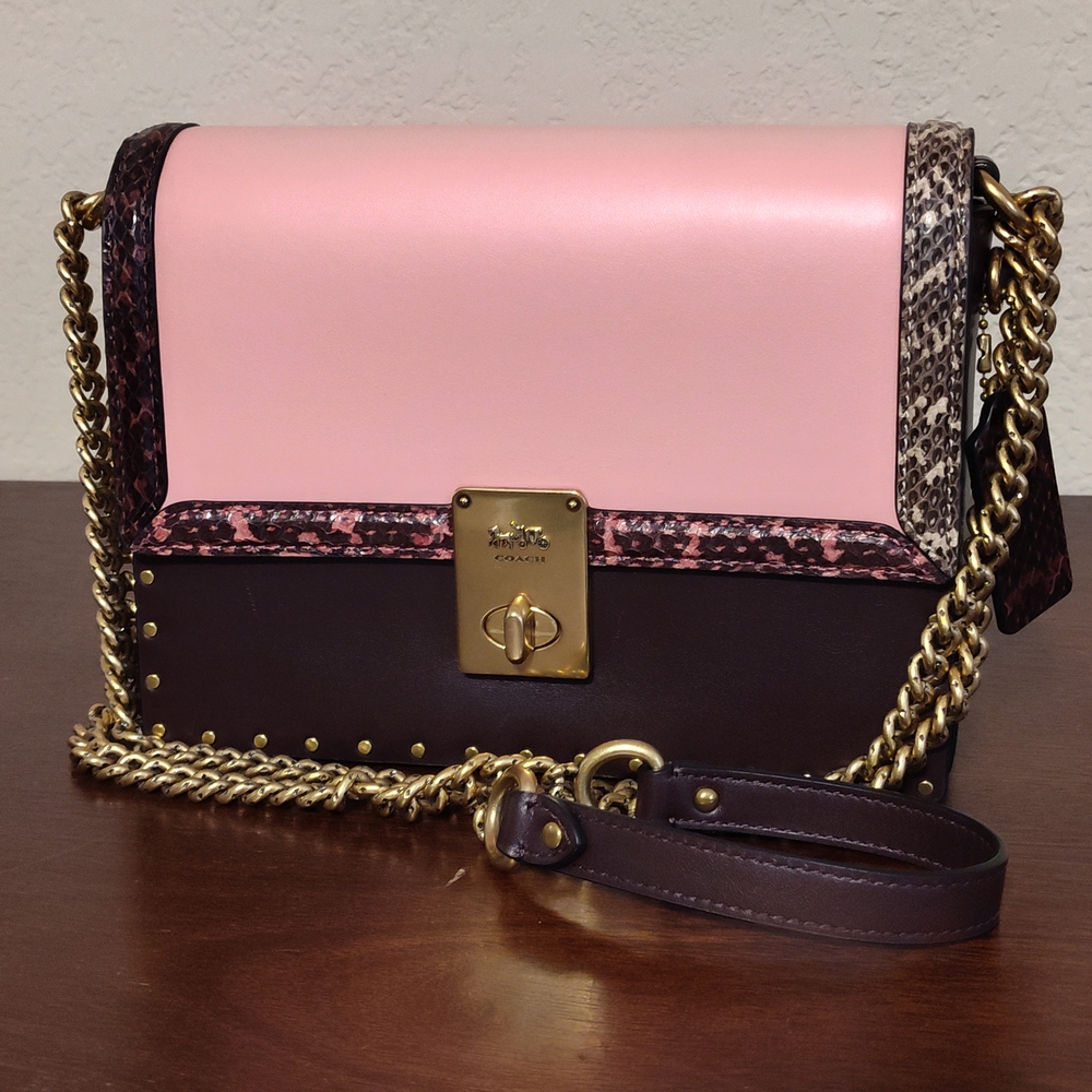Coach C0805-B4S8Y Jennifer Lopez Hutton Rivet Snake Leather Crossbody Purse. NWT